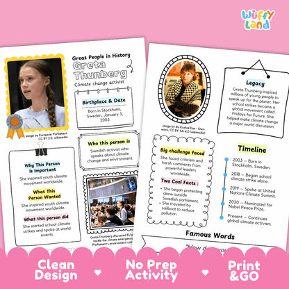 Greta Thunberg Biography Research Project and Worksheets - Famous People in History