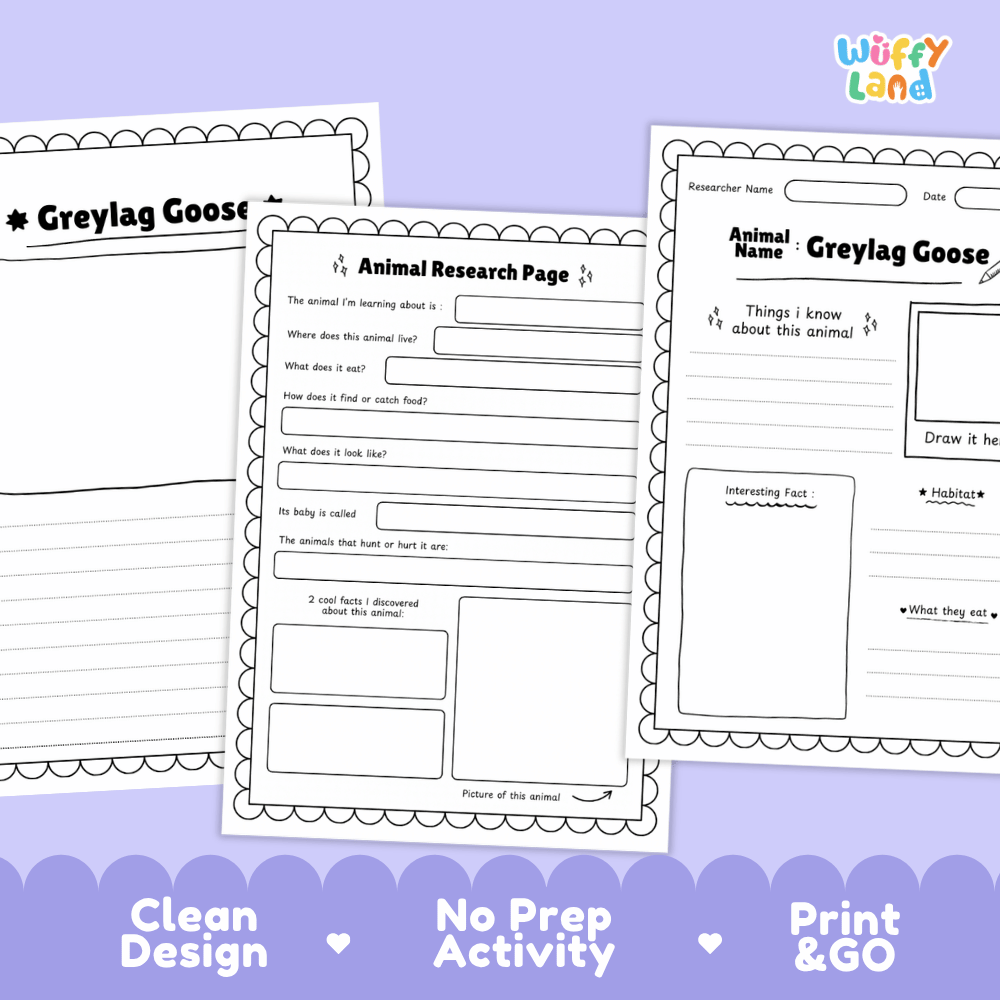 Greylag Goose Animal Research Page Worksheets and Fact Sheet Activity
