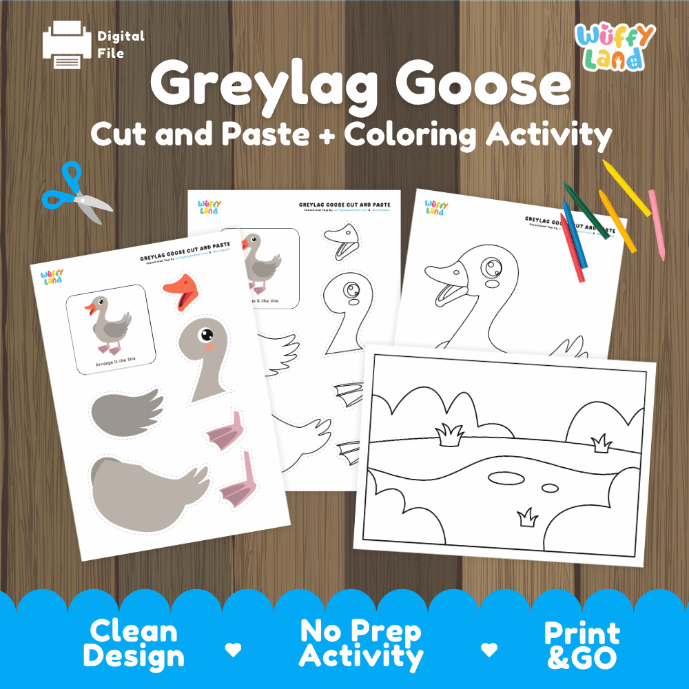 Greylag Goose Cut and Paste Craft and Coloring Activity Worksheets
