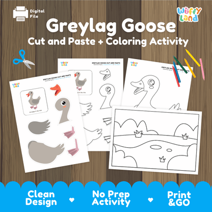 Greylag Goose Cut and Paste Craft and Coloring Activity Worksheets
