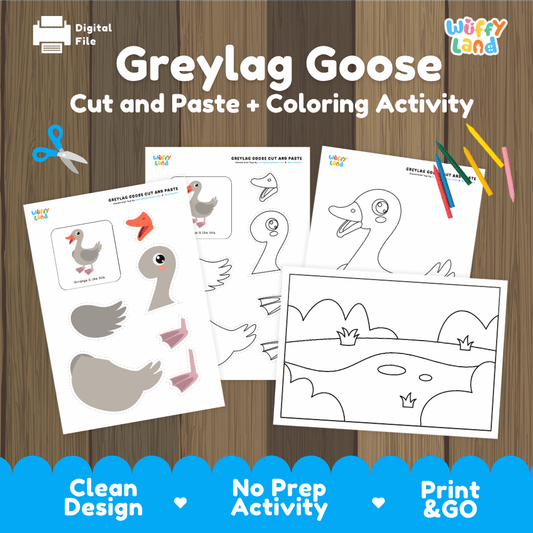 Greylag Goose Cut and Paste Craft and Coloring Activity Worksheets