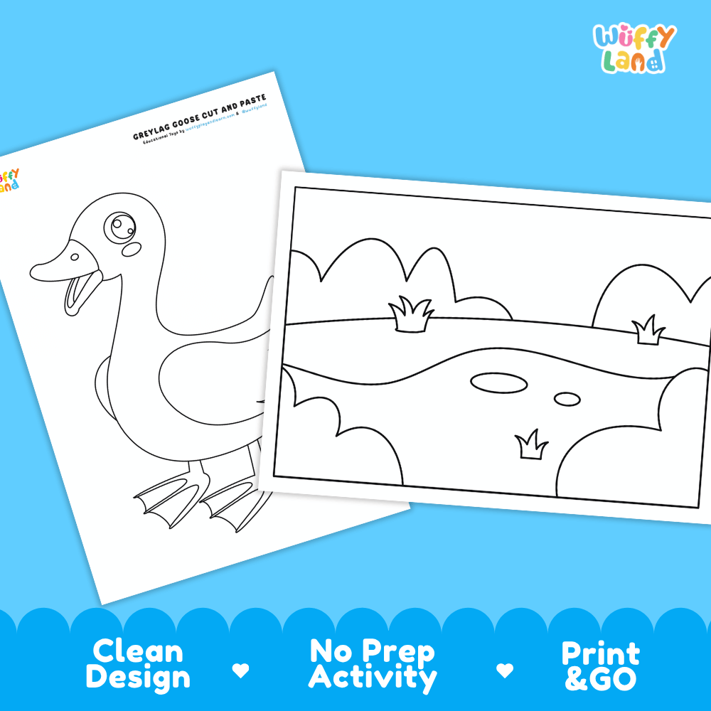 Greylag Goose Cut and Paste Craft and Coloring Activity Worksheets