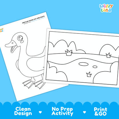 Greylag Goose Cut and Paste Craft and Coloring Activity Worksheets