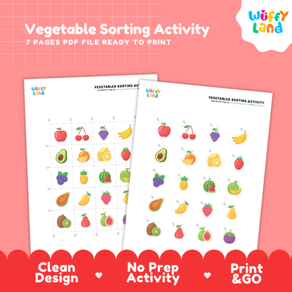 Printable fruit checklists with lemon cherry orange banana alongside cut-out produce matching square cards