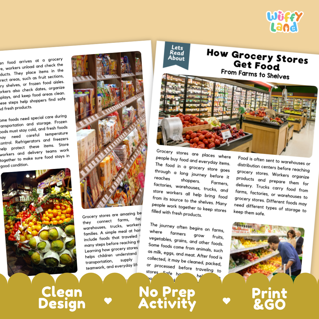 Complete teacher answer key worksheet providing detailed model responses for grocery store comprehension questions
