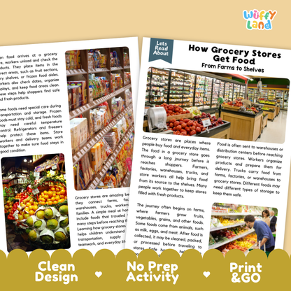 Complete teacher answer key worksheet providing detailed model responses for grocery store comprehension questions