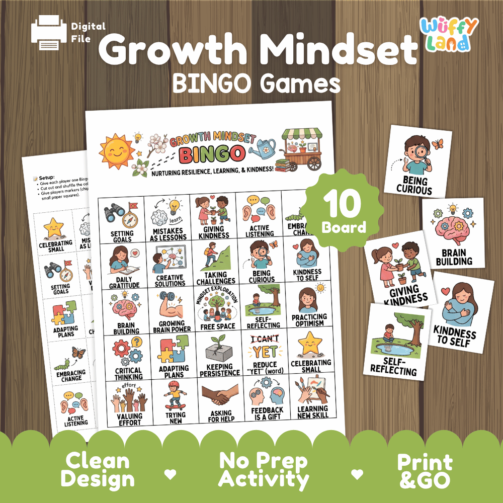 Growth Mindset BINGO Games Printable SEL Activity Cards for Elementary