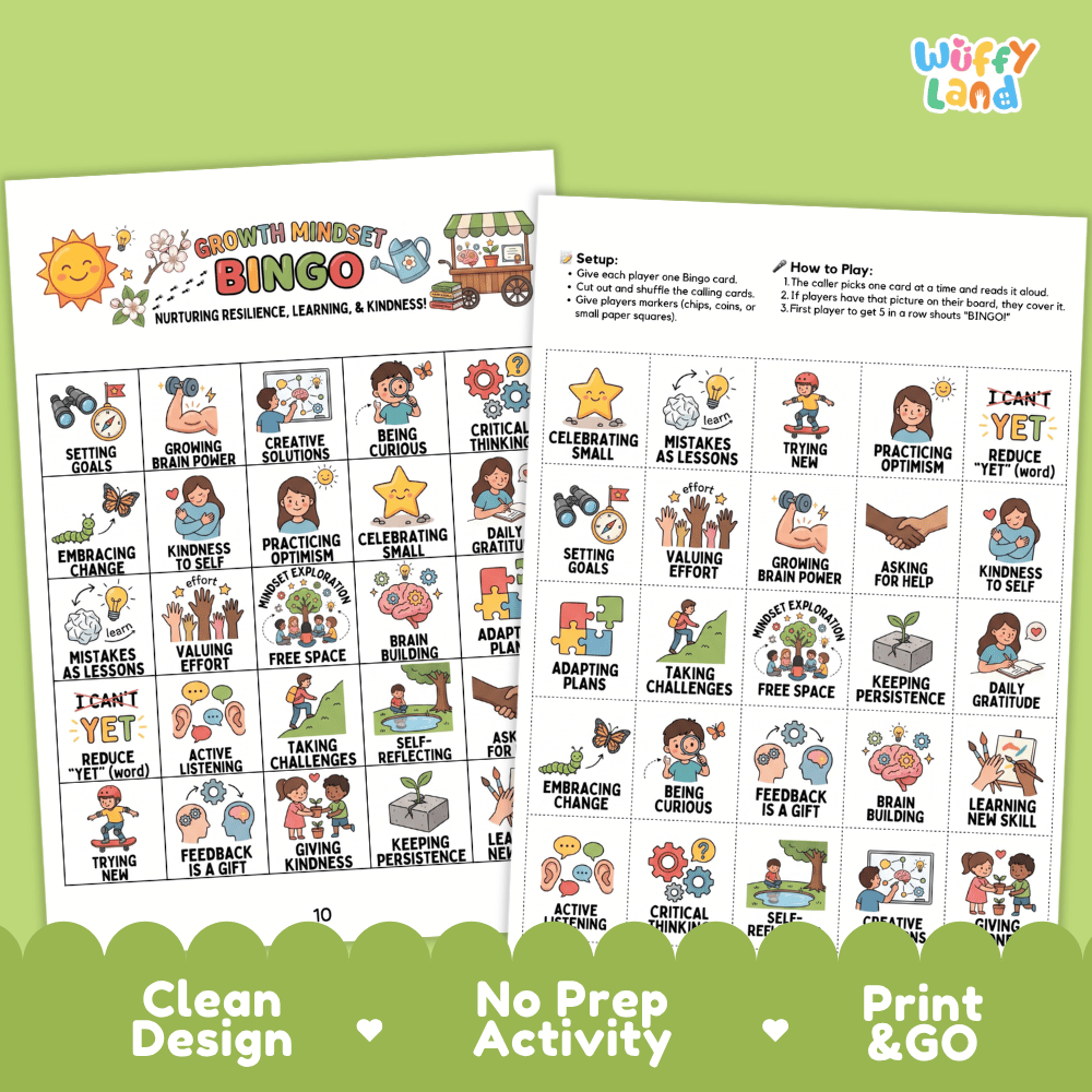 Growth Mindset BINGO Games Printable SEL Activity Cards for Elementary