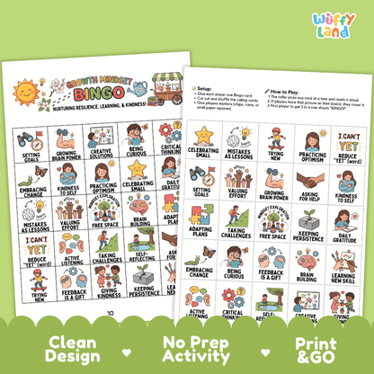 Growth Mindset BINGO Games Printable SEL Activity Cards for Elementary