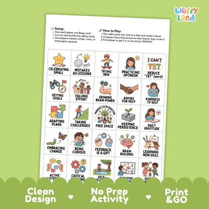 Growth Mindset BINGO Games Printable SEL Activity Cards for Elementary