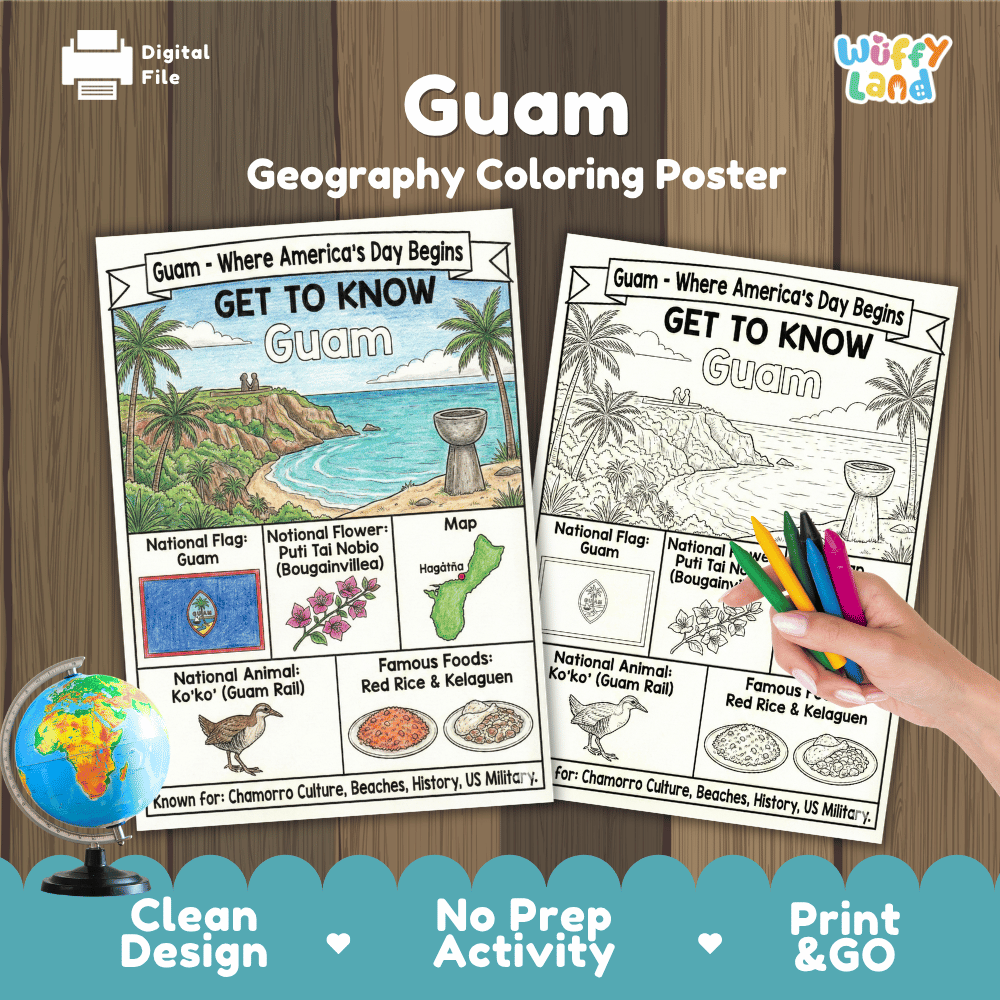 Guam Geography Coloring Poster and Activity Worksheet