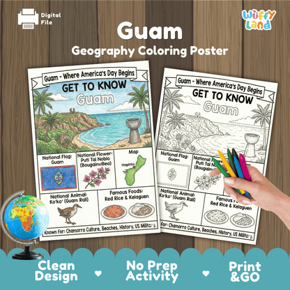 Guam Geography Coloring Poster and Activity Worksheet