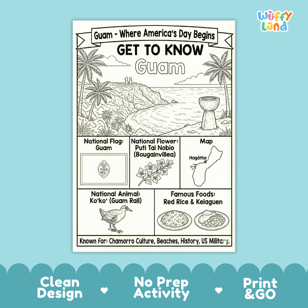 Guam Geography Coloring Poster and Activity Worksheet