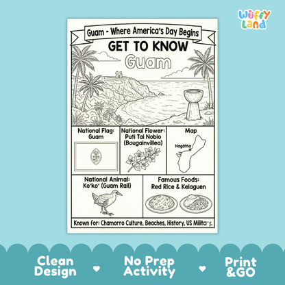 Guam Geography Coloring Poster and Activity Worksheet