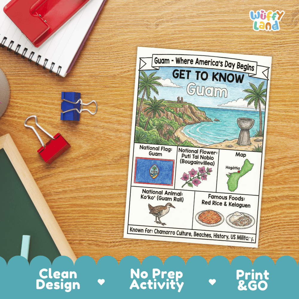 Guam Geography Coloring Poster and Activity Worksheet