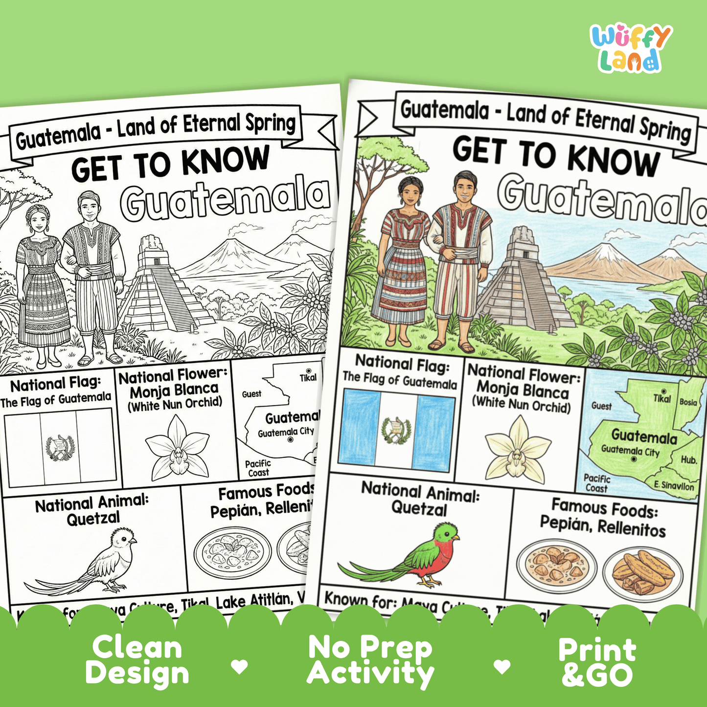 Guatemala Country Study Geography Coloring Page Worksheet Activity