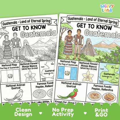 Guatemala Country Study Geography Coloring Page Worksheet Activity
