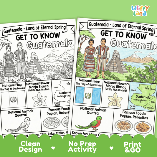 Guatemala Country Study Geography Coloring Page Worksheet Activity
