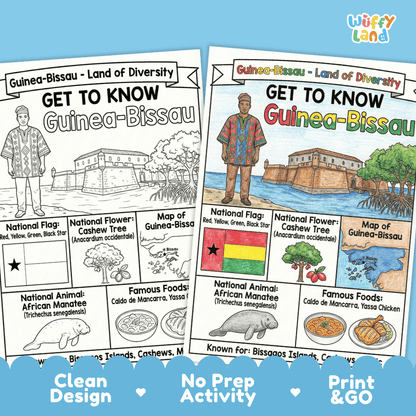 Guinea-Bissau Geography Coloring Poster and Fact Sheet Printable Worksheets