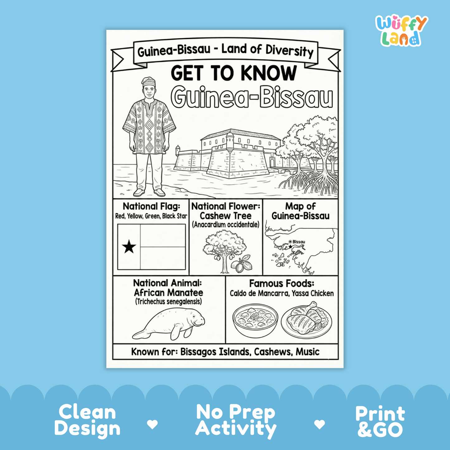 Guinea-Bissau Country Study Geography Coloring Page Africa Activity Worksheet