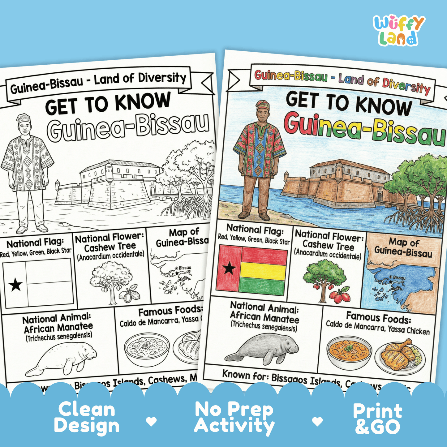Guinea-Bissau Country Study Geography Coloring Page Africa Activity Worksheet