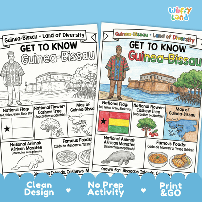 Guinea-Bissau Country Study Geography Coloring Page Africa Activity Worksheet