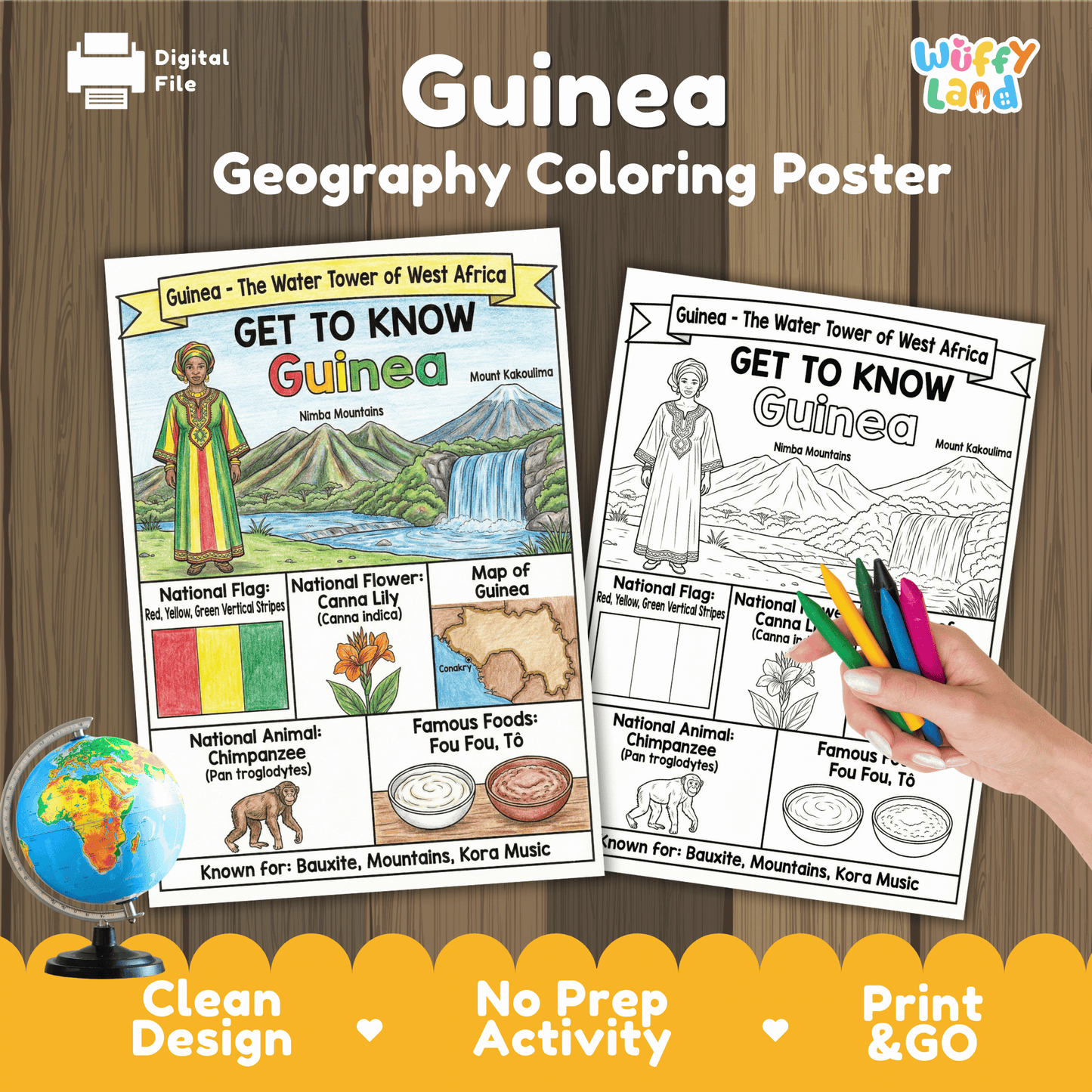 Guinea Country Study Geography Coloring Page Worksheet Activity | Africa