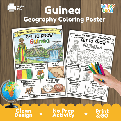 Guinea Country Study Geography Coloring Page Worksheet Activity | Africa