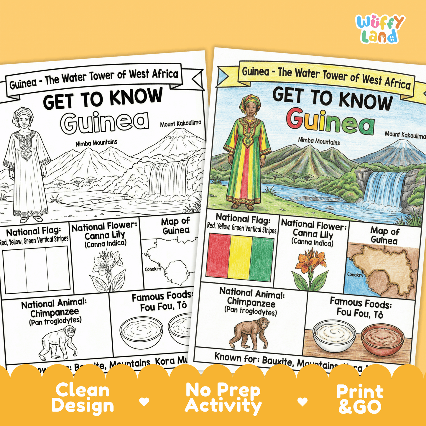 Guinea Country Study Geography Coloring Page Worksheet Activity | Africa