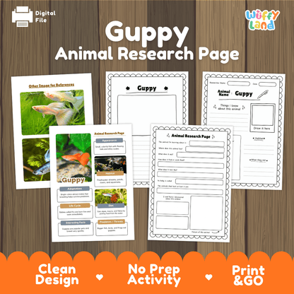 Guppy Animal Research Page Worksheets and Fact Sheet Activity