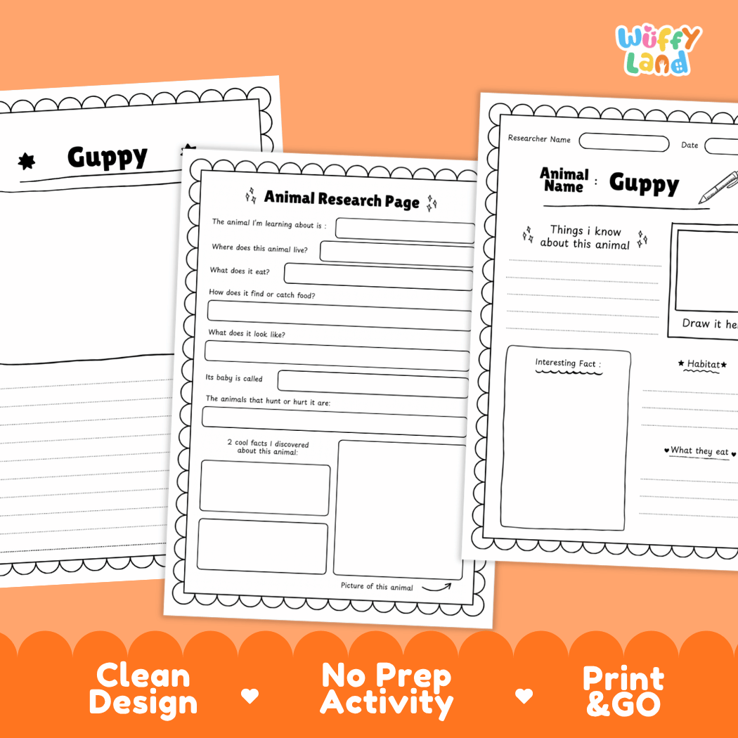 Guppy Animal Research Page Worksheets and Fact Sheet Activity
