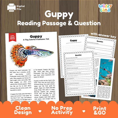 Guppy Reading Passage and Comprehension Questions with Answer Key