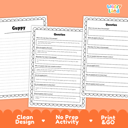 Guppy Reading Passage and Comprehension Questions with Answer Key