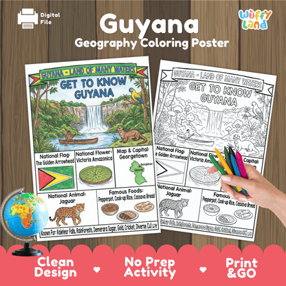 Guyana Geography Coloring Poster and Fact Sheet Printables