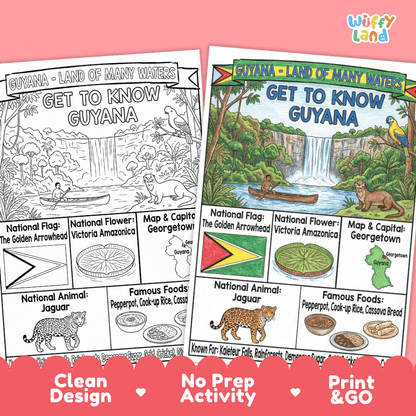 Guyana Geography Coloring Poster and Fact Sheet Printables
