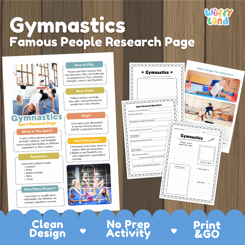 Gymnastics Sport Research Project Worksheets and Fact Sheet