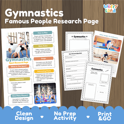 Gymnastics Sport Research Project Worksheets and Fact Sheet