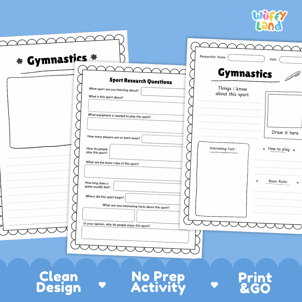 Gymnastics Sport Research Project Worksheets and Fact Sheet