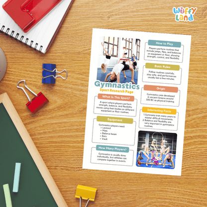 Gymnastics Sport Research Project Worksheets and Fact Sheet