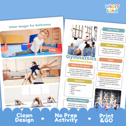 Gymnastics Sport Research Project Worksheets and Fact Sheet