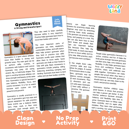 Gymnastics Sports Reading Passage and Comprehension Questions Worksheets