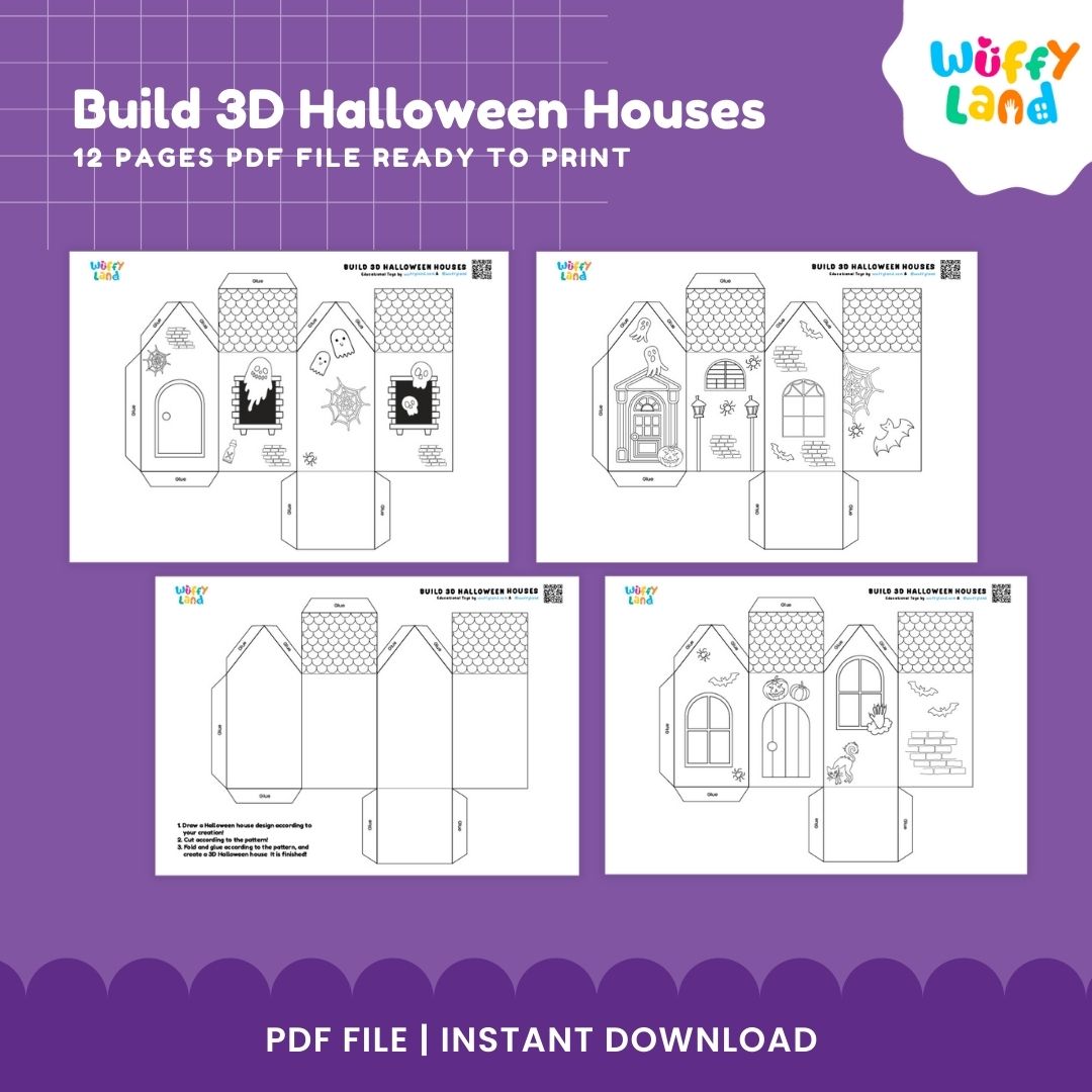 HALLOWEEN Build 3D Houses Printable - Fun DIY Halloween Craft for Kids