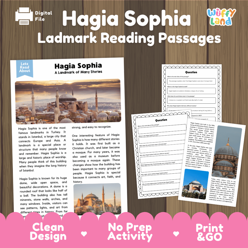 Hagia Sophia Landmark Reading Passages and Comprehension Worksheets
