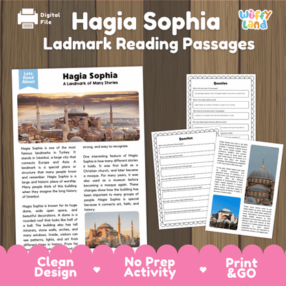Hagia Sophia Landmark Reading Passages and Comprehension Worksheets