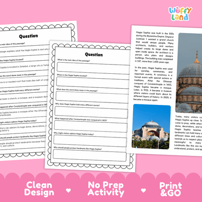Hagia Sophia Landmark Reading Passages and Comprehension Worksheets