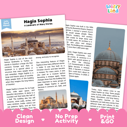 Hagia Sophia Landmark Reading Passages and Comprehension Worksheets