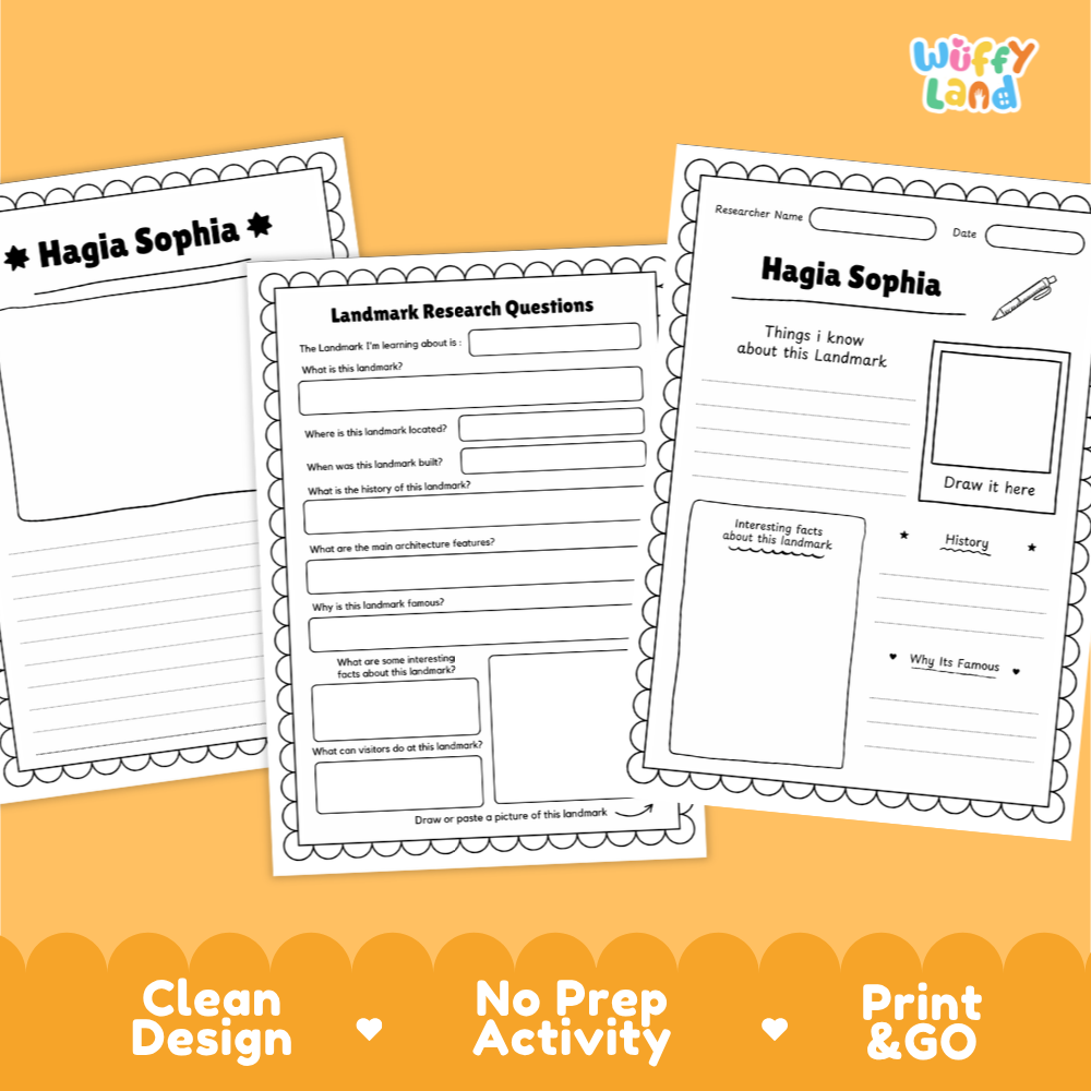 Hagia Sophia Landmark Research Project Worksheets and Fact Sheet