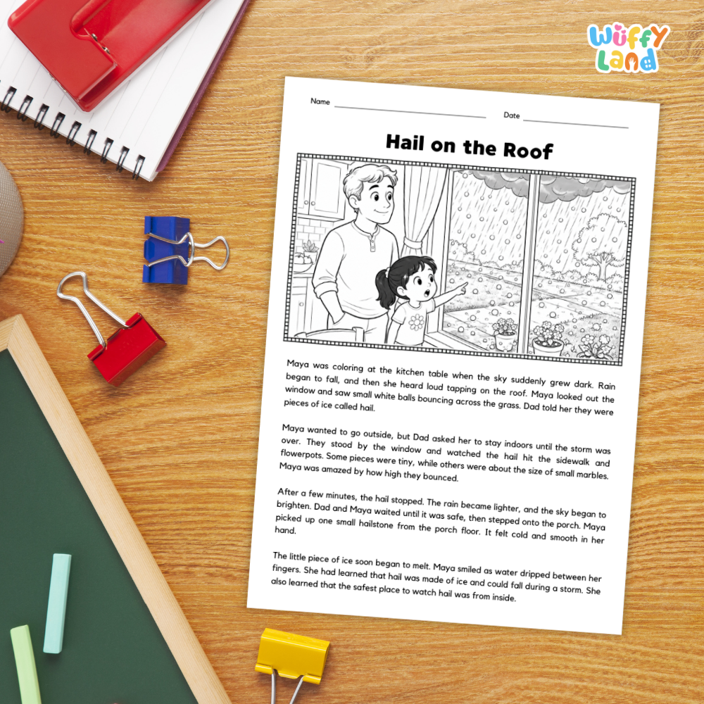 Hail on the Roof Reading Comprehension Passage and Questions Worksheets