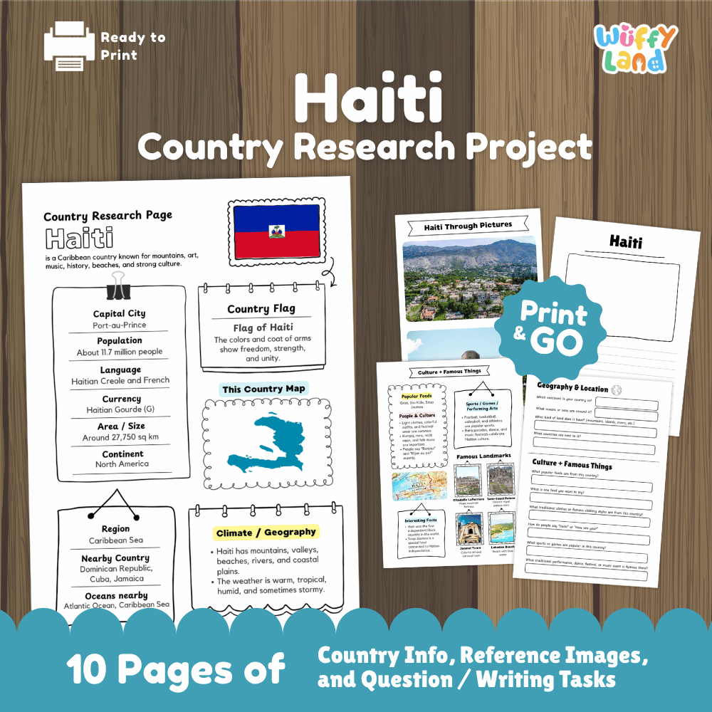 Haiti Country Research Project Worksheets and Activity Pages