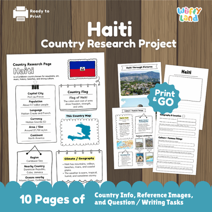 Haiti Country Research Project Worksheets and Activity Pages
